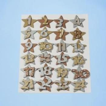 Holzzahlen-Set 1-24 gold-creme-silber