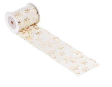 Veloursstoff m. Eiskristallen 8 cm x 2 m, creme/gold  ldm