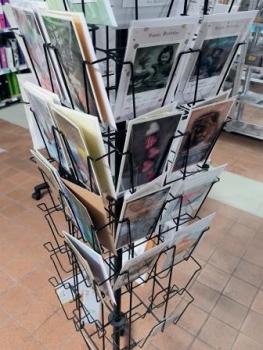 Preview: Kartenständer Boden-Drehdisplay „Geschenkkarten“  64 Kartenfächer | Ø 350 mm 1800 mm schwarz  leer