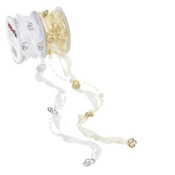 TRENDY-Band mit Perlen + Herzen, ldm, weiss/silber  ldm