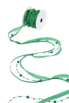 TRENDY-Band mit Perlen, Rol. à 10 m, grün  ldm