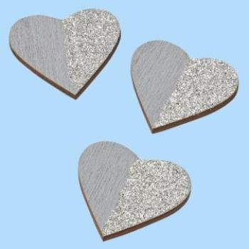 Holzstreuteil Herz grau/silber, 25 mm, Btl. à 6 St.