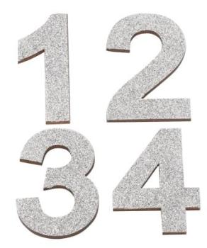 Holzzahlen 1 - 4 ca. 5,3 cm, silber-glitzer