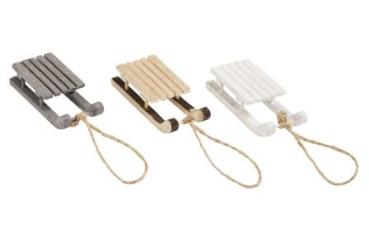 Schlitten, ca. 6 x 2,5 cm, Btl. à 3 St. farbig-sort.