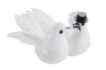 Hochzeitstaubenpaar 11 cm mit Clip, 1 Paar je Box