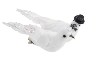 Hochzeitstaubenpaar 10 cm mit Clip, 1 Paar je Box