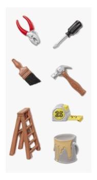 Werkzeug-Minis m. Klebepunkt ca. 2,5 cm, Btl. à 7 St.