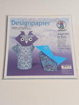 Designpapier Sapphire, 50 Blatt in 10 verschiedenen Motiven, ca. 20 x 20 cm, 100 g/qm, beidseitig bedruckt