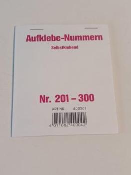 Gewinnaufklebe Nummern selbstklebend Nr. 201-300