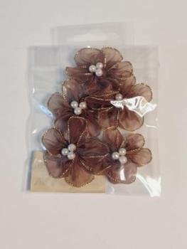TRENDY Dekoteile Tüllblüten ca. 4cm, Btl. à 5 St., braun