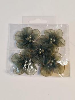 TRENDY Dekoteile Tüllblüten ca. 4cm, Bt. à 5 St., olive