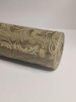 CREApop® Dekostoff 29 cm x 15 m, Ornamente, beflockt, olive  ldm