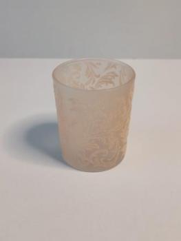 Trendy-Teelichtglas beflockt mit Ornamente, aprikot