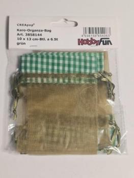Karo-Organza-Bag   10 x 13 cm Btl / 6 Stk grün
