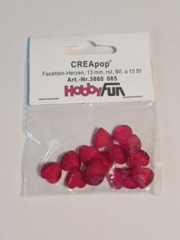 Facetten-Herzen 13 mm rot 15 Stk / Bt