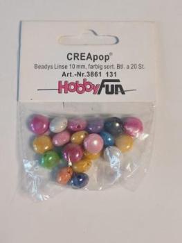 CREApop® Beadys Linse 10 mm, farbig sort. Btl. à 20 St.