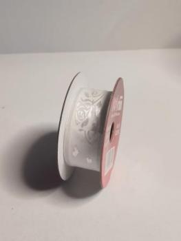Festliches Band mit Rosen, 26 mm, weiss, Rol. à 10 m   ldm