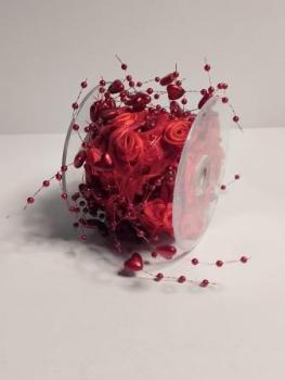 TRENDY-Band Rosen mit Perlherz, Rol. à 5 m, rot  ldm