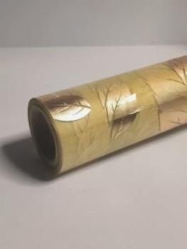 CREApop® Dekostoff 29 cm x 15 m, Blätter, grün/gold  ldm