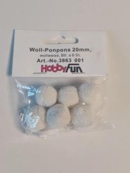 Pompons 20 mm, weiß Pompons , Btl. À 6 St.