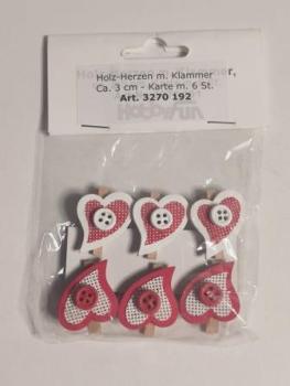 Holzklammer-Herzen ca. 3 cm, Btl. à 6 St.rot / weiss