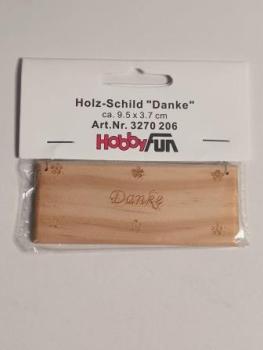 Holz-Schild "Danke", ca. 9,5 x 3,7 cm
