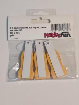 3D-Wabenrosette aus Papier, 10 cm, gelb, Btl. à 3 St.