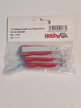3D-Wabenrosette aus Papier, 10 cm, rot, Btl. à 3 St.