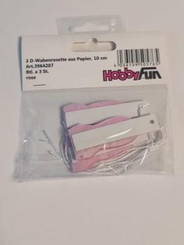 3D-Wabenrosette aus Papier, 10 cm, rosé, Btl. à 3 St.