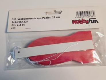 3D-Wabenrosette aus Papier, 22 cm, rot, Btl. à 2 St.
