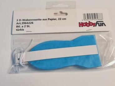 3D-Wabenrosette aus Papier, 22 cm, türkis, Btl. à 2 St.