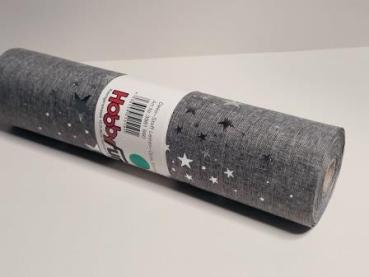 Dekostoff Leinen-optik 28 cm x 15 m, Stern I, grau-silber   ldm