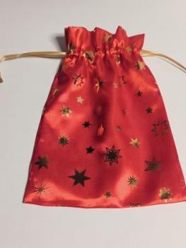 Satin-Sack Sterne rot gold 18x24cm