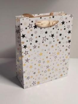 Idena Geschenktasche M WH Sterne 18x8x23cm