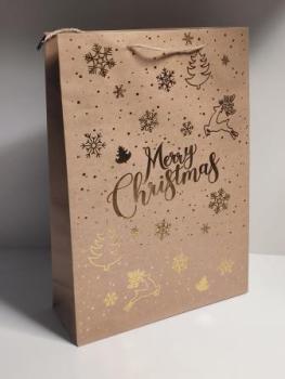 Idena Geschenktasche WH Merry Christmas Kraftpapier braun 25x8,5x34cm