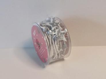 Weihnachtsband 3 m we/si Sterne  Stk