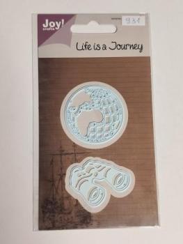 Stanzschablone Weltkugel Fernglas