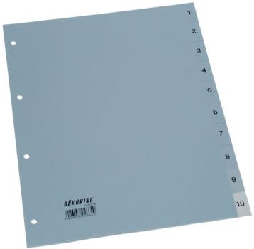 Büroring Register, 1-10, A4, PP-Folie, grau, 125 my