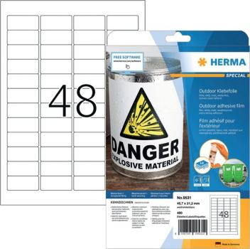 Outdooretiketten A4 45,7x21mm Folie, weiß, matt