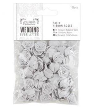 Satin Ribbon Roses (100pcs) - Wedding - Silver