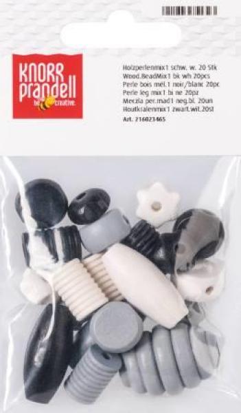 Holzperlenmix1 schwarz weiß20er