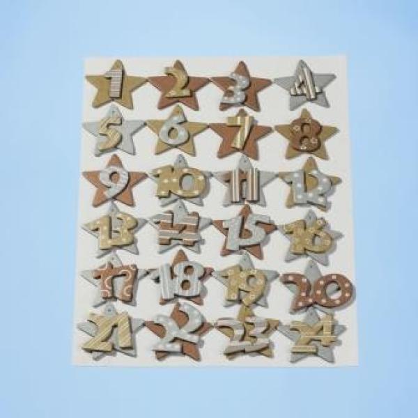 Holzzahlen-Set 1-24 gold-creme-silber