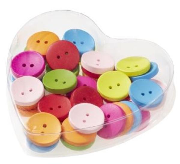 Holzknöpfe 20 mm, farbig sort., Box à 40 St.