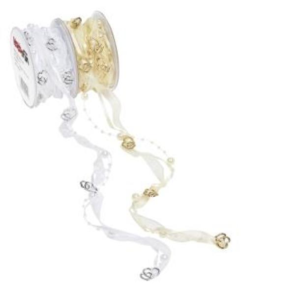 TRENDY-Band mit Perlen + Herzen, ldm, weiss/silber  ldm