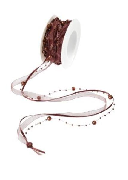 TRENDY-Band mit Perlen, Rol. à 10 m, nougat/braun  ldm