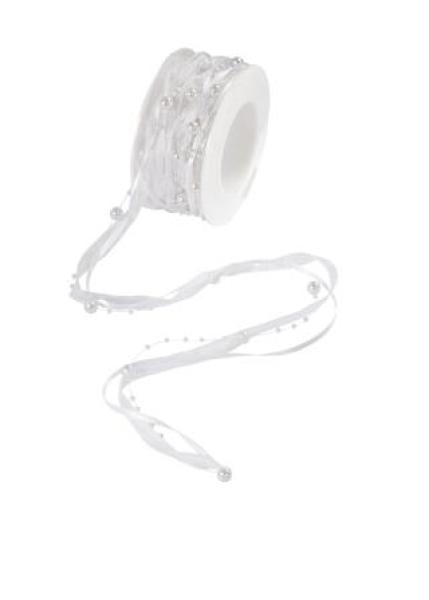 TRENDY-Band mit Perlen, Rol. à 10 m, weiss  ldm