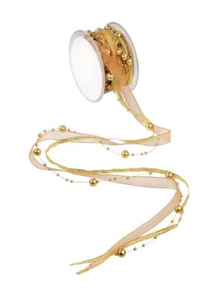 TRENDY-Band mit Perlen, Rol. à 10 m, gold  ldm