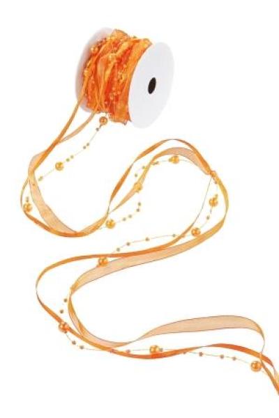 TRENDY-Band mit Perlen, Rol. à 10 m, orange  ldm