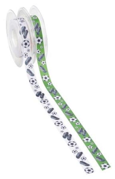 Dekoband Fussball/Schuhe 15 mm, Rol. à 20 m, weiss  ldm