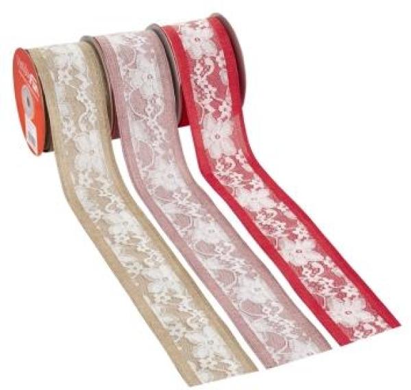 Band Leinen-optik-Spitze, rot, 60 mm, Rol. à 10 m  ldm